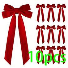 1/5/10pcs Christmas Tree Bows - Holiday Ribbon Gift Bows, Suitable For Holiday Wreaths, Decorations And Rustic Crafts, No Feathers, Glossy Surface, Perfect For Gift Wrapping And DIY Projects, Christmas Tree Decoration Velvet Ribbon, Christmas Tree Bows - Multicolor - View 15