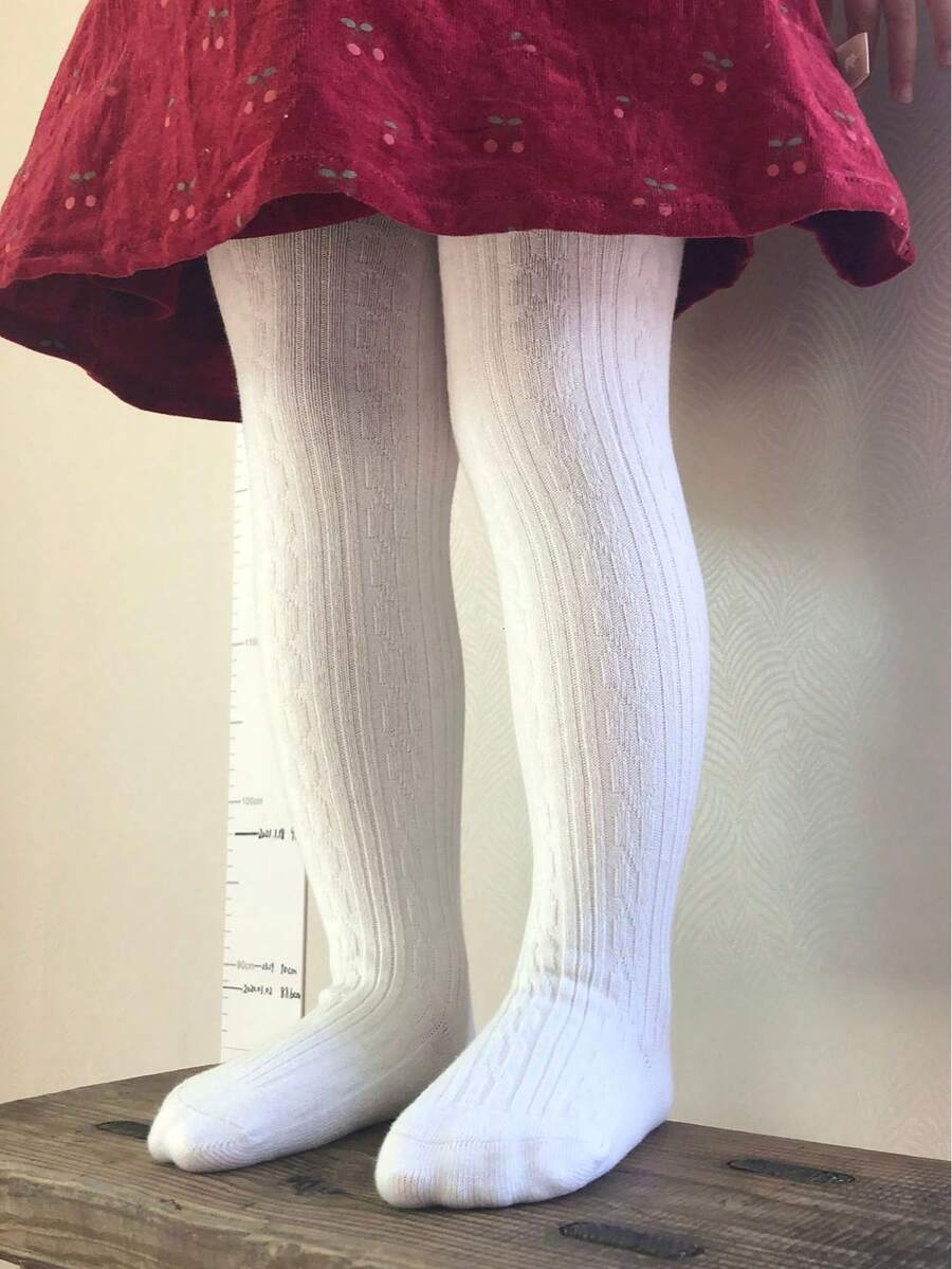 1件純色女童軟舒適緊身褲，適合日常穿著 - 白色 - 查看 1