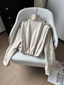 GMFP New Women's Fashion Versatile Minimalist Pleated Short Trench Coat - Beige - View 9