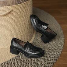 New Pure Color Round Toe Small Leather Shoes Thick Sole Thick Heels JK Lolita Cosplay Loafers Single Shoes - Black - View 10