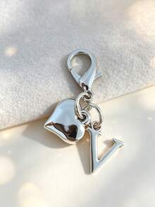 Silvery Exquisite Small Heart Pendant/Silvery 26-Letter Lobster Clasp Keychain/Suitable For Bags, Wallets, Handbags Keys And Other Decorative Hangings - Multicolor - View 30