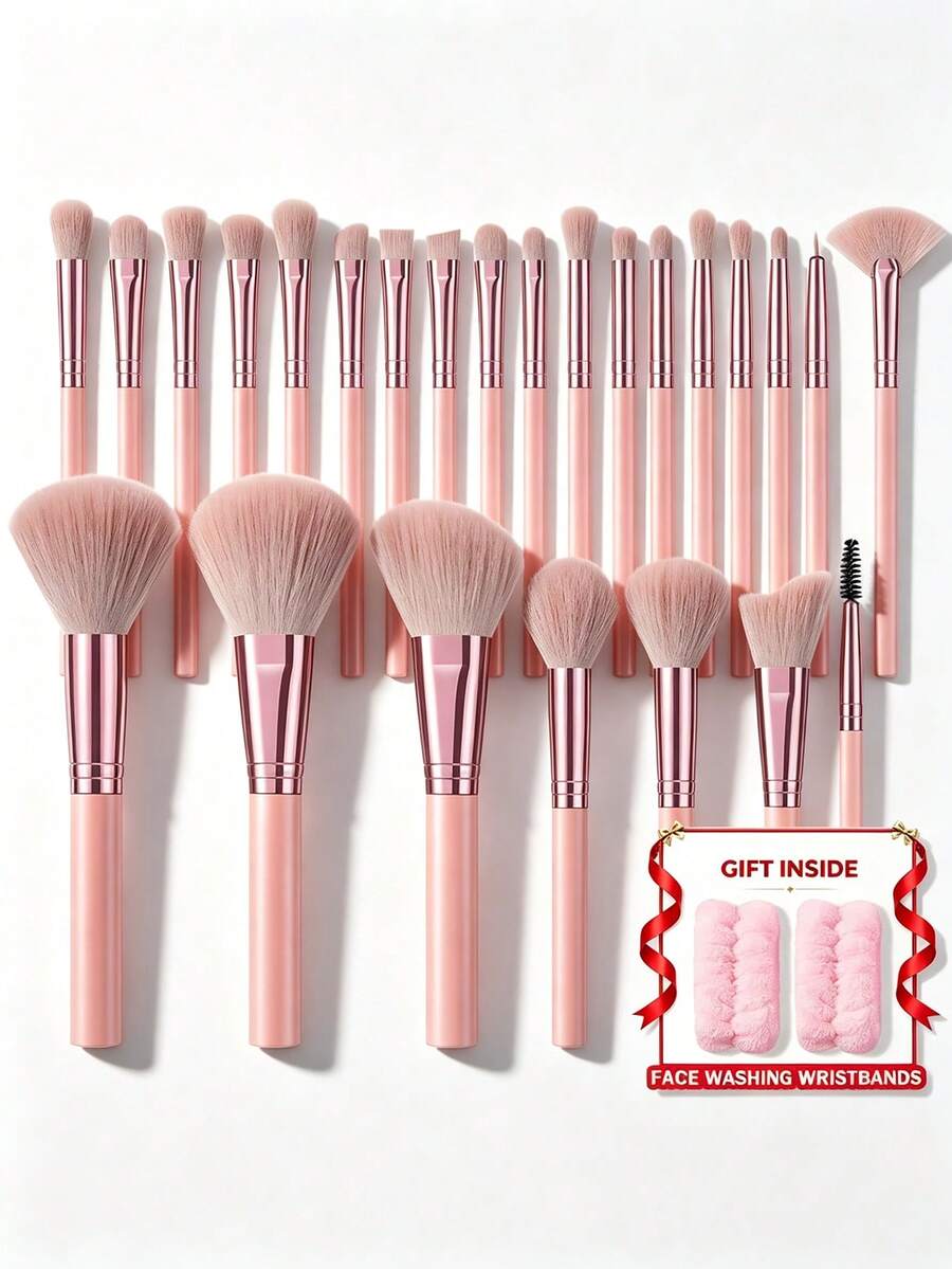 Set Kuas Makeup 25 Buah dan 1 Hadiah Kuas Makeup, Kuas Kosmetik Lembut dan Padat untuk Alas Bedak, Bedak, Perona Pipi, Eyeshadow, Concealer, Contour, Highlight, Kit Kuas Makeup Wajah & Mata Lengkap, Pegangan untuk Pemula Makeup dan Aplikasi Makeup Sehari-hari & Pesta - MultiWarna - View 1