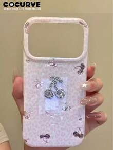 Cocurve 1pc Korean Style Diamond Pattern Pink Leopard 3D Rhinestone Cherry Glitter Phone Case, Sweet Girl Style, Compatible With Iphone 18 Pro Max/18 Pro/17 Pro/17 Pro Max/16 Pro/16 Pro Max/16/15 Pro Max/15 Pro/15/Plus, Shockproof IMD Print, 14 Pro Max/14/13 Pro Max/13 Pro/13/12 Pro Max/12 Pro/12/11 Pro Max/11 Pro/11, Personalized Versatile Unique, Suitable For Couples, Holidays, Halloween, Anniversary Gifts - Multicolor - View 3