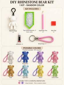 1pc DIY Rhinestone Bear Pendant Handmade Kit, Shiny Crystal Bead Bear Pendant With Wrist Strap, Includes Rhinestone Pen And Glue, Handmade Bag Charm Keychain Accessory, Suitable For DIY Crafts, Birthday Gifts, Holiday Gifts, Party Favors And Travel - Diamond DIY Kit - View 13