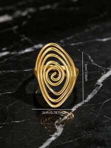 SEEKGLEE 1pc Golden Spiral Swirl Open Ring, Bohemian Style Stainless Steel Adjustable Statement Ring For Wome - Yellow Gold - View 2