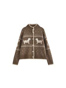 Cardigan Kasual Wanita Motif Anjing untuk Sehari-hari - Cokelat - View 7