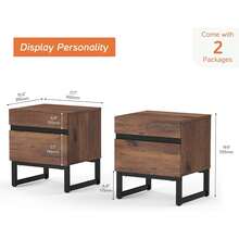 Mesa auxiliar moderna con 2 cajones, mesa de sofá de granja con patas cuadradas de hierro negro, mesa auxiliar rústica de madera para sala de estar, mesita de noche para recámara, café, 17.7 pulgadas, con estructura estable y amplio almacenamiento - Marrón - Ver 6