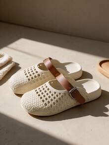 Women's Summer Hollow-Out Clogs, Closed-Toe Hollow-Out Sandals, Fashionable Slippers, Non-Slip Soft Sole Beach Casual Shoes - Apricot - View 2