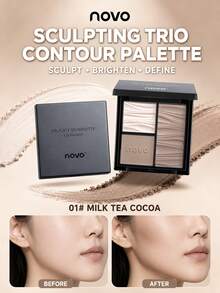 NOVO Palet Kontur & Highlight Matte 3 Warna 3-in-1, Minim Serbuk, Menciptakan Kontur Wajah 3D Alami, Ideal untuk Riasan Sehari-hari, Kencan & Kerja, Hadiah yang Bagus untuk Pelajar - 01# Teh Susu Cokelat - View 1