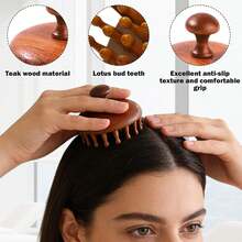 Wooden Scalp Massager & Hair Comb For Daily Hair Care - Brown - View 2