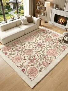 1pc Pink Floral Print Living Room Rug, Suitable For Kitchen, Dining Room, Bedroom, Room Holiday Decor, Indoor/Outdoor, Office, Lobby, Non-Slip Doormat, Bathroom Rug, Hallway, Study, Gaming Area - Pink - View 5