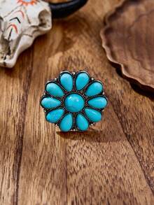 luodee Western Vintage Exaggerated Flower Open Adjustable Ring, Copper Band, Turquoise And White Turquoise Colors Available, Bohemian, Fashion Accessory For Cowgirls, Women's Gift - Multicolor - View 8