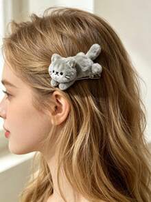 1/2PCS Cute Plush Cat Hair Clips, Soft Fluffy Cartoon Cat Hair Clips, Sweet And Lovely Hair Accessories For Women And Girls - Multicolor - View 2