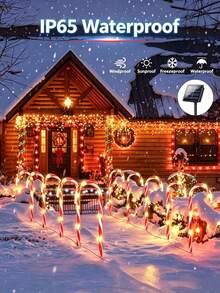 Christmas Candy Cane Solar String Lights, Waterproof Solar LED Ground Stake Lights, Auto Charging, 8 Hours Working Time, 8 Flashing Modes, Cute Candy Cane Shape, Suitable For Yard, Flower Bed, Pathway, Porch And Christmas Party Decoration - Multicolor - View 7