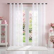 1pc White Embroidered Curtain, Decorative White Embroidered Faux Linen Ring Top Curtain, Suitable For Home Kitchen, Living Room And Bedroom - White - View 9