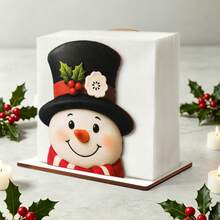 1pc Cute Snowman Wooden Napkin Holder, Christmas Farmhouse Tabletop Tissue Box, Kitchen Dining Table Desktop Napkin Storage Rack, Christmas Winter Decor Tissue Holder - Multicolor - View 2