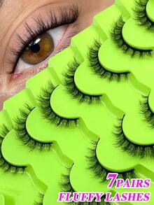 ENCHUW 7 Pairs Full Strip False Eyelashes Volumized Fluffy Natural Looking 3D Tapered Tip Design Lightweight & Soft For Daily Wear - Black - View 1