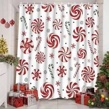 1/4pcs Christmas Candy Cane & Snowflake Pattern Shower Curtain Set With 12 Hooks, Polyester Fabric Bathroom Decor, Machine Washable Holiday Shower Curtain, Suitable For Winter Wonderland Theme, Easy Installation - A - View 14