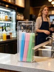 Clear Acrylic Flip‑Lid Dispenser Storage Box, Dust‑Proof Countertop Organizer For Coffee Shop Bar, Suitable For Straws, Coffee Capsules, Desktop Storage Container For Home & Commercial Use - Multicolor - View 6