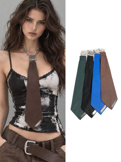 1pc Metal Nameplate Chain Buckle Women's Tie-Free Collar Accessory, Sweet & Cool Y2K Preppy Punk Style Shirt Accessory