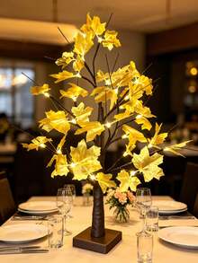 1PC 24 LED 60CM Dual Red/Gold Maple Tree Light USB + 3 AA Battery Dual Power Supply Bedroom Romantic LED Atmosphere Decorative Flower Light - Yellow - View 5