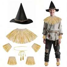 Clothing Accessories Wizard Scarecrow Costume Set (Includes Hat) Adult Halloween Cosplay Outfit (7-Piece Set) - Multicolor - View 1