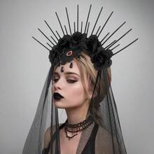 Upgraded One-Piece Molded Headband, European And American Halloween Vintage Gothic Queen Costume Accessory - Black - View 3