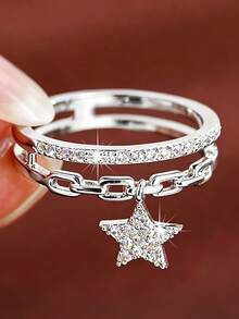1pc Exquisite Cubic Zirconia Ring For Women, Wedding Engagement Party Jewelry, Valentine's Day Gift - Silver - View 4