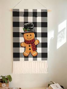 1PC Tapestry, Wall Hanging, Long Linen Vintage Tassel Tapestry, Vertical Wall Decor, Gingerbread Man Print Design; Versatile For Living Room, Bedroom, Office, Party And More - Multicolor - View 9