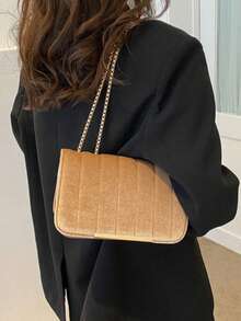 Túi xích dây thêu nhung đơn giản - Màu Khaki - Xem 8