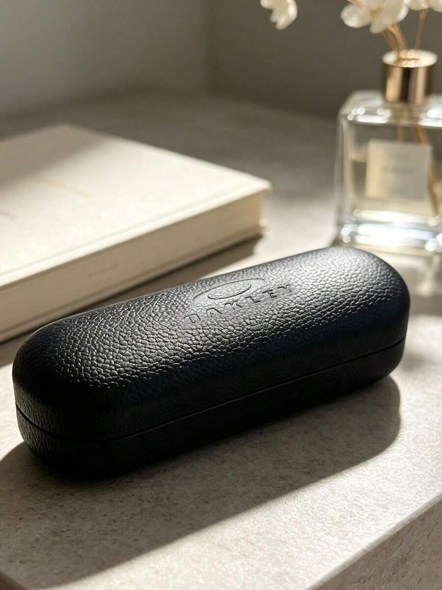 Oakley Elegant Fashion Black Litchi Grain Leather Flap Eyeglass Case Premium Luxury Soft Lining Eyewear Protective Cover Embossed - Black - View 1
