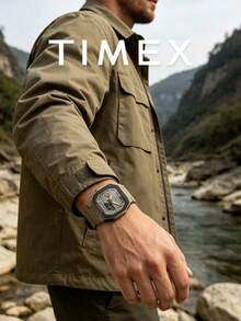 Timex Men's Shock-Resistant Analog Watch, Octagonal Case, Resin Strap, World Time, Stopwatch, Countdown, Multi-Function Sports Watch, Outdoor Camping, Men's Gift - Army Green - View 5