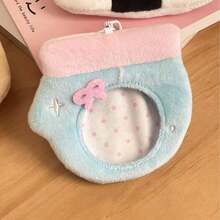 1pc Plush Anime Cartoon Badge Holder, Badge Storage Protective Case, Fresh Mini Keychain Small Hanging Bag - Multicolor - View 6