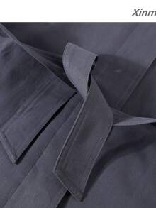 Korean Style Relaxed Fit Button Long Sleeve PU Leather Collar Trench Coat For Commuting And Vacation - Dark Grey - View 5