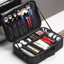 Large-Capacity Professional Cosmetic Case, Can Be Attached To A Trolley Case, Multi-Functional Single-Shoulder And Double-Shoulder Makeup Artist Cosmetic Storage Box, Beauty And Nail Art Storage Box - Black - View 5