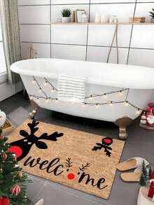 Christmas Minimalist Reindeer Print Faux Coir Doormat, Wear-Resistant Dust-Removing Non-Slip Rectangular Entryway Mat, Christmas Winter Hallway Doorway Holiday Decor Foot Mat - Multicolor - View 11