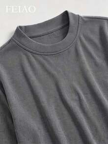 FEIAO Men's Vintage Ribbed Zip-Up Long Sleeve Polo Shirt, Suitable For Daily Commute, Loose Fit - Grey - View 6