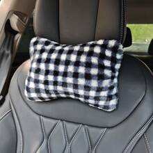 1pc Sweet Checkerboard Plush Car Seat Neck Pillow, Travel Relaxation Head & Neck Support Pillow, Soft & Comfortable Car Headrest - A - View 3
