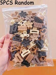 30/15/5pcs Large Capacity Mini Hair Claw Clips Set For Women, Mixed Shapes, Matte Neutral Colors, Small Hair Clips, Flower, Star, Bow, Fashion Hair Accessories - Multicolor - View 9
