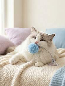 PETSIN 1/3/5pcs Random Mixed Color Indoor Cat Interactive Toys, Durable Metal Spring Plush Ball Cat Teaser Wand With Suction Cup Base, Battery-Free, Stimulates Hunting Instinct, Suitable For All Cat Breeds Pet Toy - Multicolor - View 2