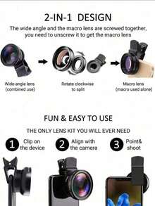 Lensa Ponsel Universal Clip Profesional 0.45X Sudut Lebar Super & Makro 2-in-1 - Satu Ukuran - View 6