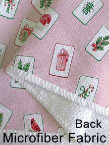 2 Pcs Snowflake Christmas Tree Mahjong Card Green Leaf Print Microfiber Rectangular Quick Dry Kitchen Towels For Christmas Winter Home Decor - Pink - View 6