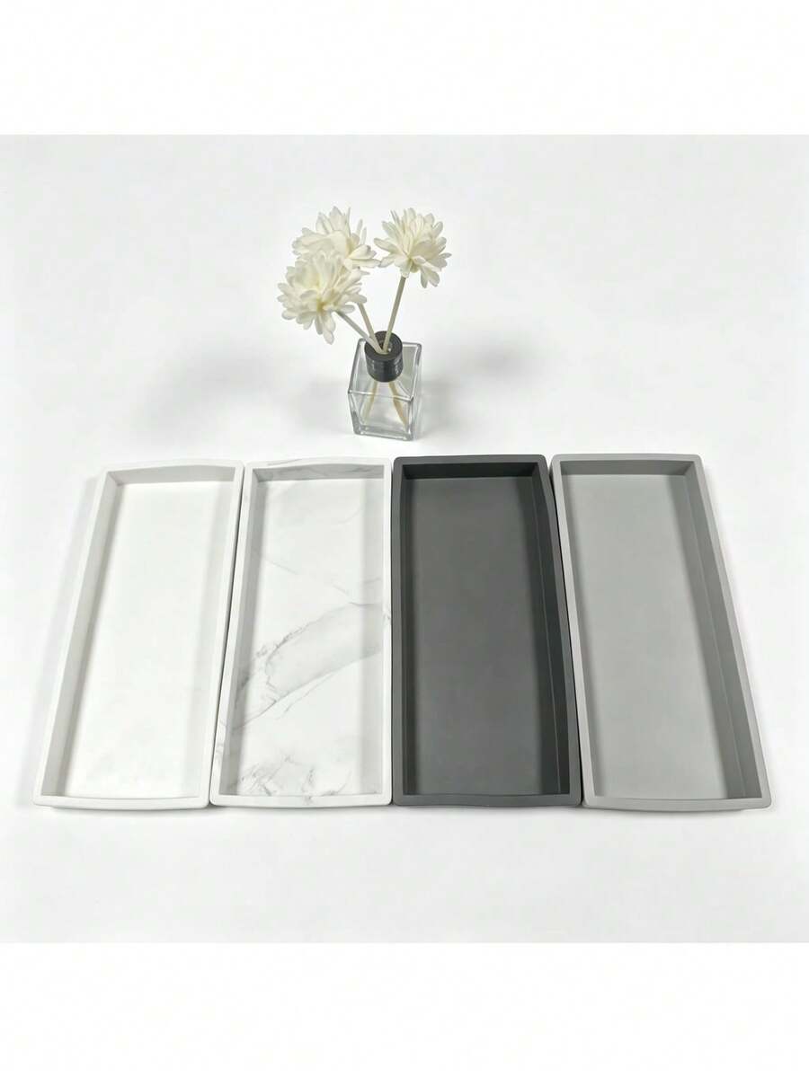 2/1pc Modern Rectangular Vanity Tray, Non-Slip Aromatherapy Tray, Bathroom Countertop Decor Storage Tray, Suitable For Vanity, Sink, Kitchen Countertop, Bathroom Countertop, Sink, Vanity, Kitchen Countertop, Can Hold Fragrance, Candles, Soap, Hand Wash Bottles And Jewelry, Clean Rectangular Shape, Smooth Texture, Fits Modern Home Decor Style, Adds Elegant Charm - Multi-color - View 1
