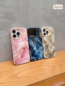 3pcs Luxury Marble Print TPU Shockproof Full Coverage Precision Protective Case Compatible With Apple 11/12/13/14/15/16/16Pro/16ProMax/17/17pro/17ProMax/18pro 18ProMax - Multicolor - View 2