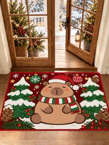 1pc Christmas Outdoor Non-Slip Door Mat With Cute Capybara Christmas Tree Pattern, Bathroom Mat, Kitchen Mat, Christmas Theme Decorative Rug, Multi-Functional Mat, Hallway Carpet, Soft And Convenient Non-Slip, Suitable For Kitchen Indoor/Outdoor Entrance, Bedroom, Home Decor, Machine Washable - Multicolor - View 2