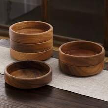 1pc Small Solid Wood Jewelry Tray, Round Wooden Jewelry Dish, Suitable For Rings, Earrings, Studs, Desktop Storage Organizer Bowl And Tea Cup Coaster, Minimalist Wooden Decorative Plate - Brown - View 4