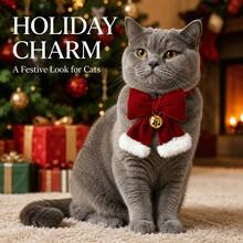 Large Bow Christmas Pet Collar - Burgundy Bow Bell Cat Collar, Adjustable Buckle, Holiday Pet Christmas Gift - Multicolor - View 4