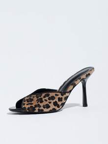 Women's Sexy Leopard Print Open Toe Mule High Heel Sandals, Black High Heels, Suitable For Spring/Summer, Vacation Wear, Commuting - Black - View 7