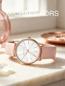 Michael Kors MK2741 Women's Quartz Watch 38mm Large Dial Rose Gold Nude Pink Leather Strap Rhinestone Index Commuter Wristwatch Gift - Pink - View 3