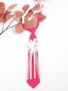 1Pc Women Pink/Black/Green 3D Flower Lace Ribbon Pre-Tied Necktie Sweet Style For School Daily Party - Multicolor - View 9